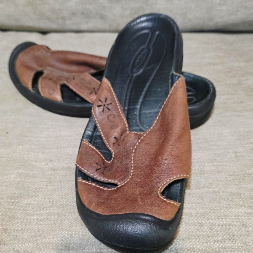 KEEN Stylish Paradise Cush Brown & Black Slip-On Sandals Size 10
